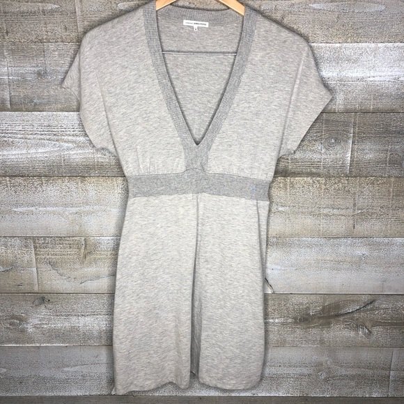James Perse size 2 medium grey cotton lycra lightweight v neck summer midi dress - Picture 3 of 6